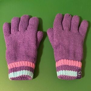 EUC! Lands' End Pink WhiteFleece Mittens Gripper Palm/Thumb